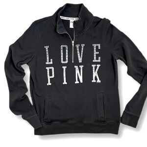 PINK 1/4 zip “love pink” black sweatshirt medium
